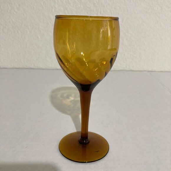 Vintage Amber Swirl Wine Cordial Glasses Blown Glass Set Of 4 - Picture 3 of 5